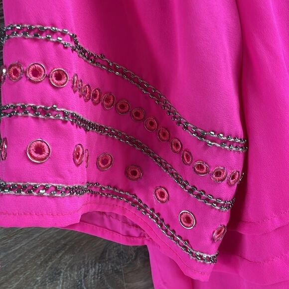Sugar + Lips Hot Pink Embellished Short Sleeve Tiered Blouse Hot Pink Medium - Picture 4 of 10
